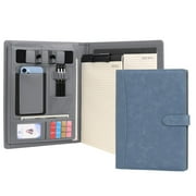 Wason Portfolio Padfolio A4 Leather Holder File Document Case with Writing Pad and Removable Clipboard for Organizer Office School Travel (Blue)